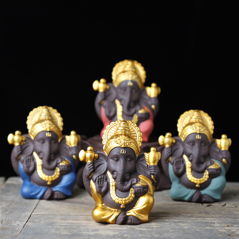 Lucky Ganesha with Crown Statue Figurine for Religious Statues Desktop