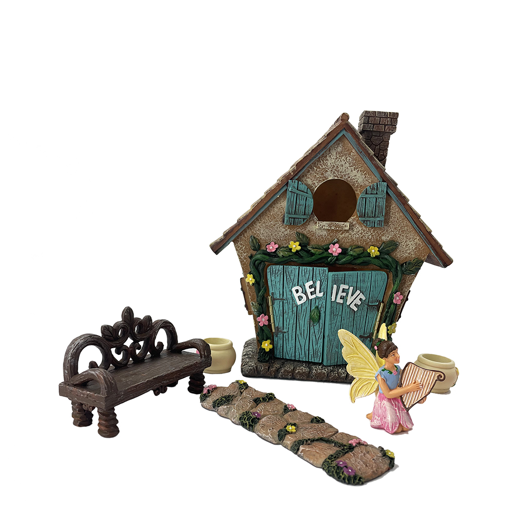Miniature Fairy Garden Girl Bench and Pot with Moving Door Figurine