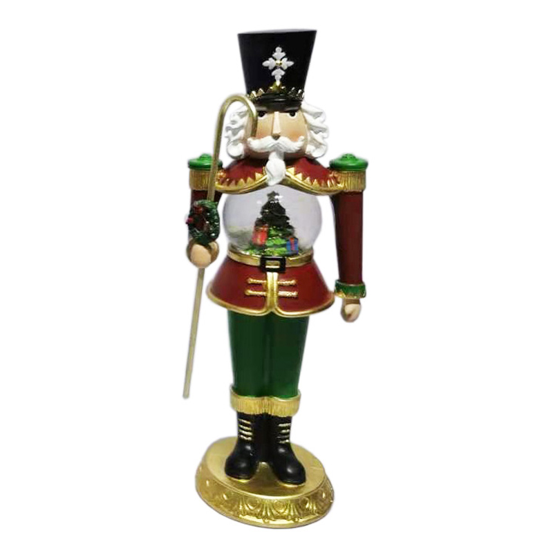 Polyresin Tabletop Nutcracker soldier figurine  with Lighting snow globe Scene for christmas Decor