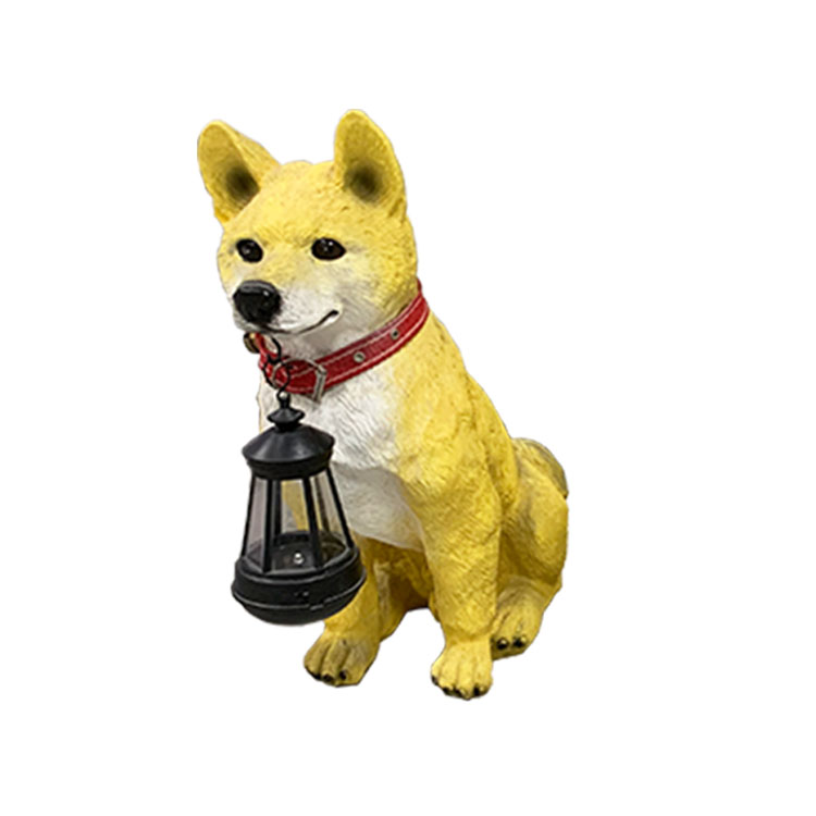 Customzied Outdoor garden decoration solar powered  dog statue with led lantern light