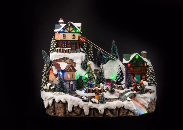 Collectible LED Lighted Xmas Holiday Animated Christmas Snow Village House Figurine Set