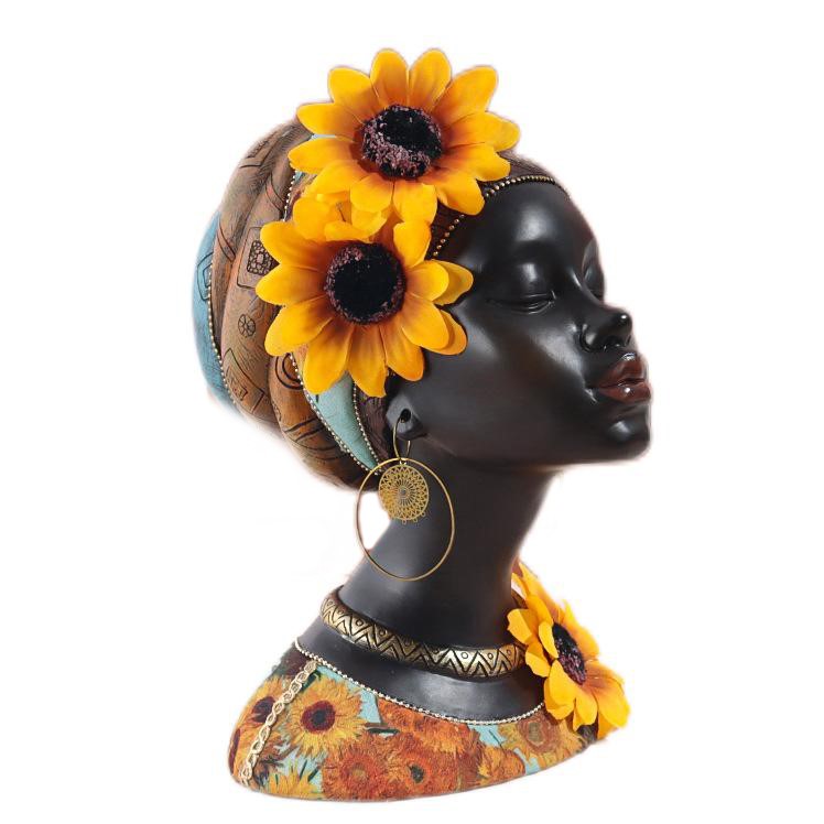 African Style Girl Bust with Sunflower Resin Home Furnishing Decor