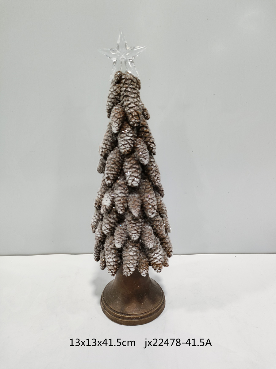 LED Light Garden Statue 17 Inch Resin Christmas Tree Christmas Decoration Washed Snowy Tree Set