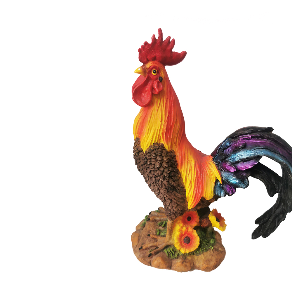 Resin art Colorful outdoor rooster Hen Animal statue with welcome sign figure for garden decoration