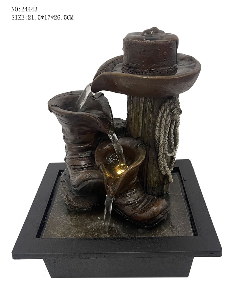 Resin Garden Waterfall Fountain,Garden Decoration Accessories -- Classic Antique Western Cowboy Water Fountain Indoor