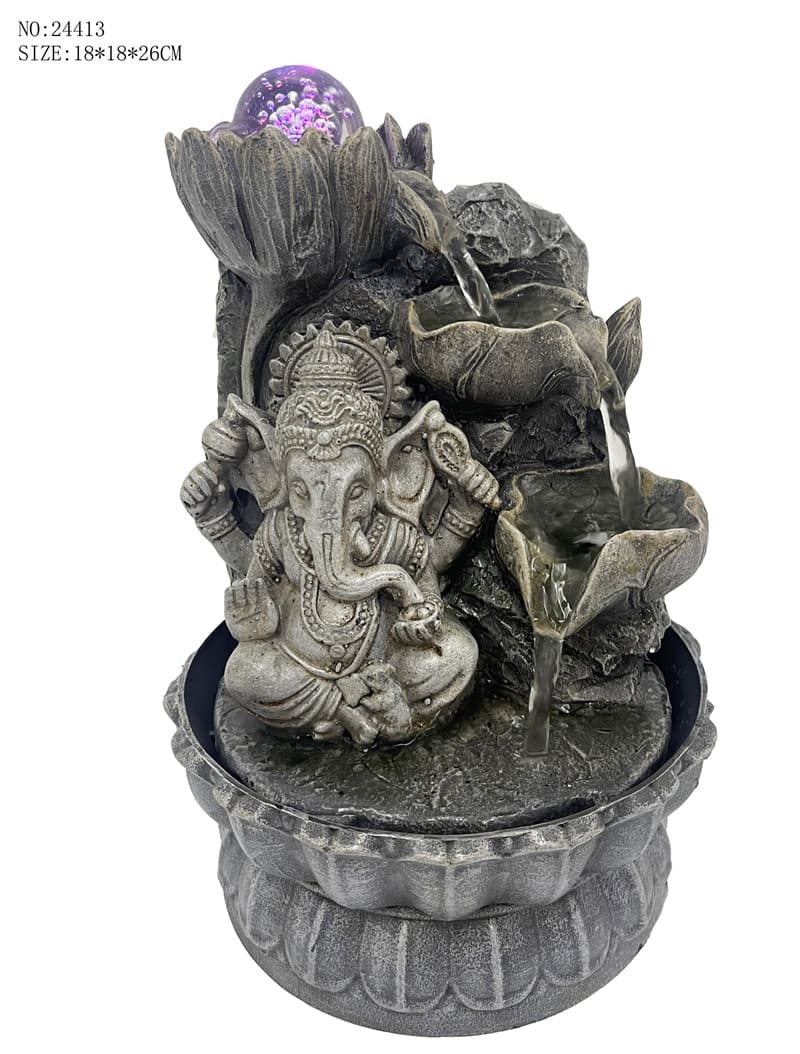 Home Decor Feng Shui Water Fountain Thai Elephant God Fuentes De Agua Buda LED Buddha Fountain Indoor